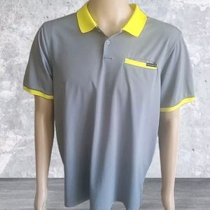 Oakley Polo Shirt Men X Large Gray Yellow Golf Rugby Performance Activewear Logo